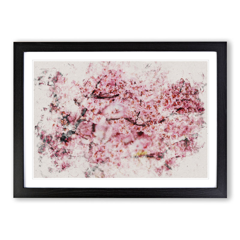 Pink Cherry Blossom Flowers Vol.3 - Picture Frame Graphic Art, 48cm H x 65cm W x 2cm D, Black Framed