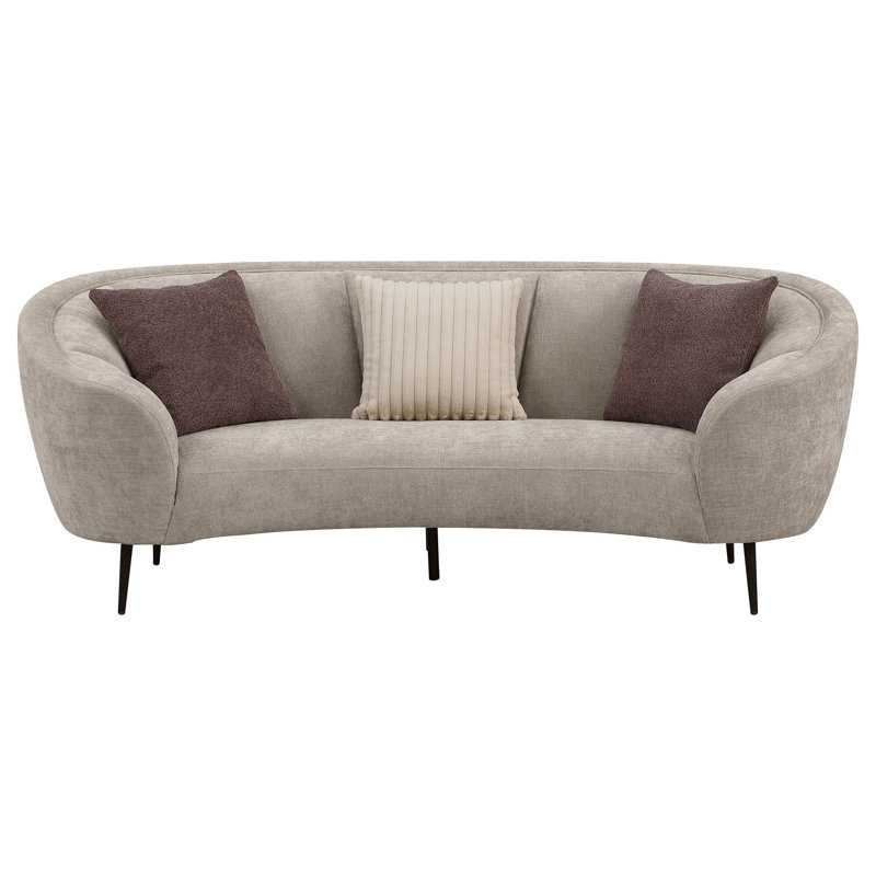 Glynes Upholstered Channel Back Curved Sofa Beige, Beige Fabric