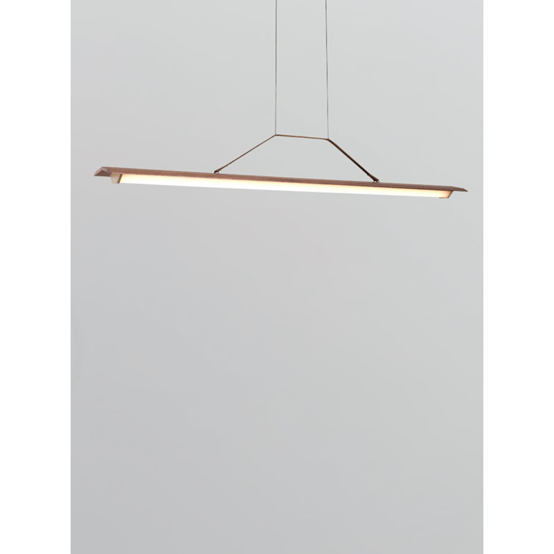 Penna Linear LED Pendant, 7.7" H x 64.5" W x 2.3" D, 2700K Warm White Bulb Temp, 277V, Brass/ Dark Walnut