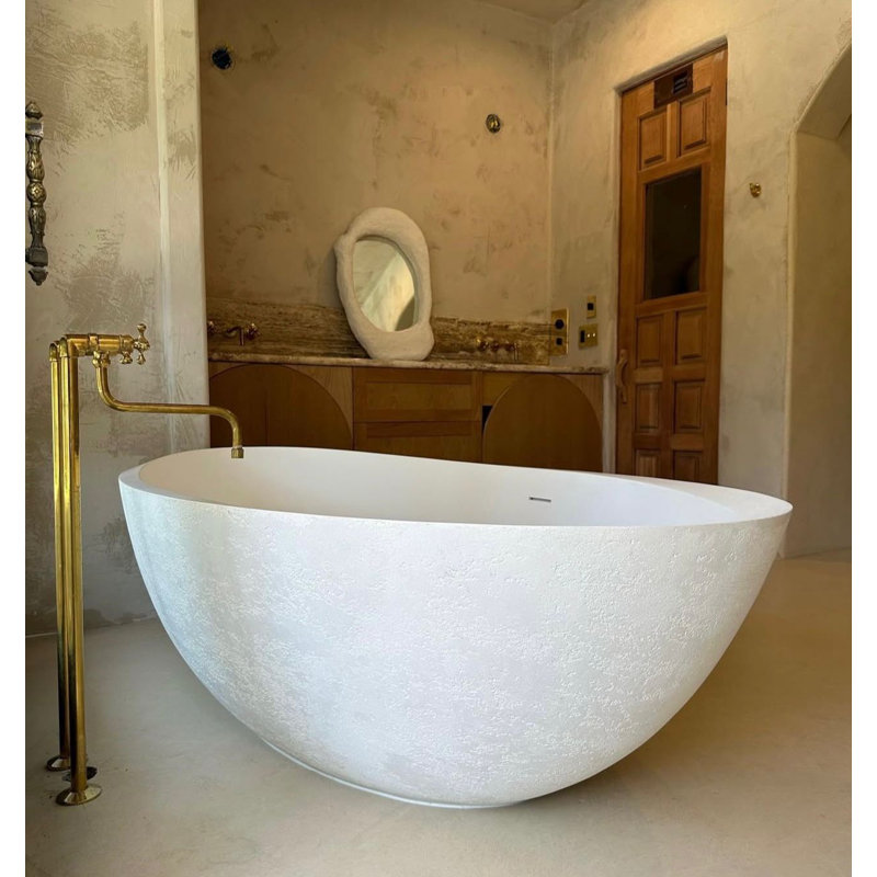 Vast Studio Studio Collection 74.8" x 39.8" Freestanding Soaking Cement Bathtub, Modern Oval Deep Soaking Tub, Spa-Inspired Luxury Bathtub for Contemporary Primary Bathroom