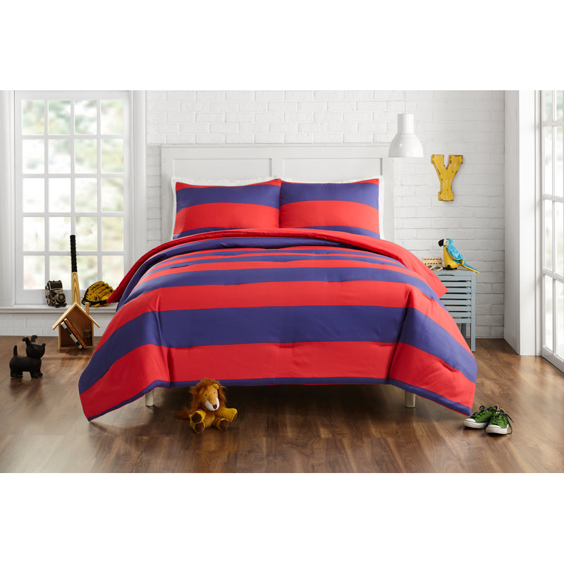 Ensemble d'édredon réversible en microfibre Rugby, Édredon simple TG + 1 taie décorative standard, Bleu