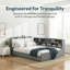 Lit plateforme blanc en bois avec tête de lit, tablettes et 2 tiroirs-530848347