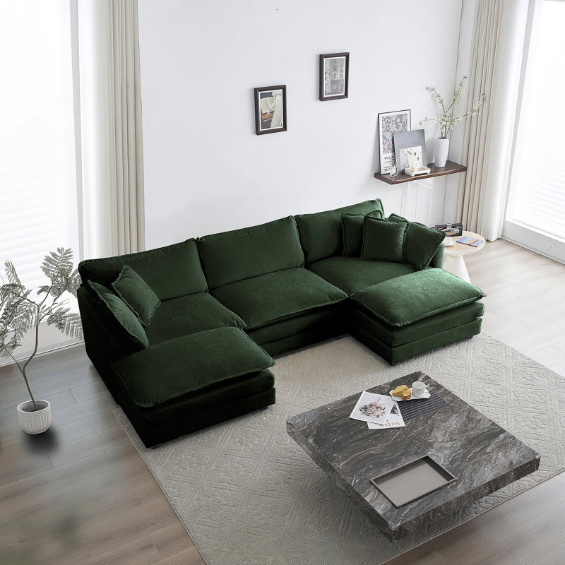 Canapé modulaire en U avec repose-pieds réversible, canapé d'angle convertible 5 places pour des sièges confortables et flexibles