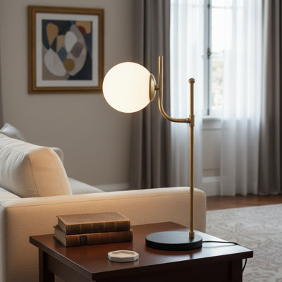 Modern Sculptural Table Lamp With Globe Shade