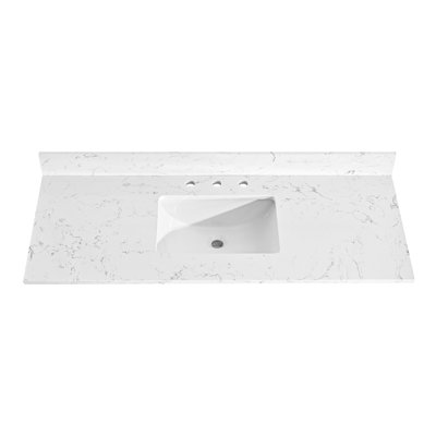 Plateau de meuble-lavabo en quartz 60 po avec lavabo simple encastré rectangulaire et dosseret de 4 po