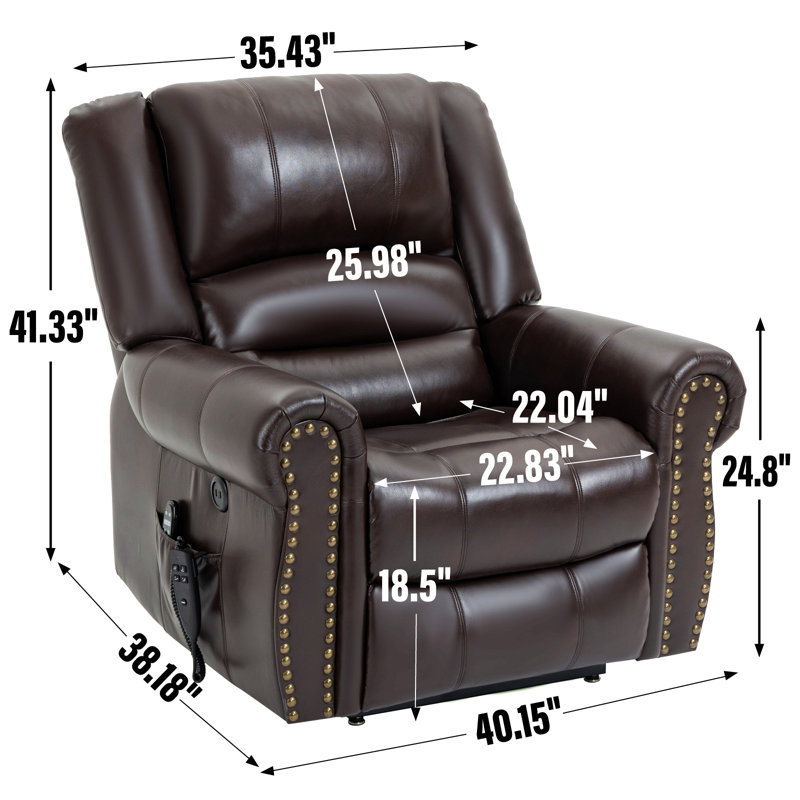 Power Lift Recliner Chair Heat Massage Dual Motor Infinite Position Up To 350 Lbs, Faux Leather, Heavy Duty Motion Mechanism With Usb Ports