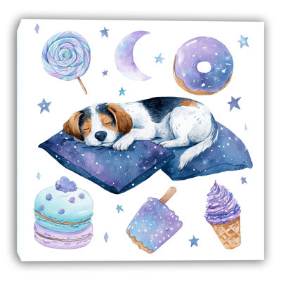 Starry Puppy Nap Wrapped Canvas Wall Art
