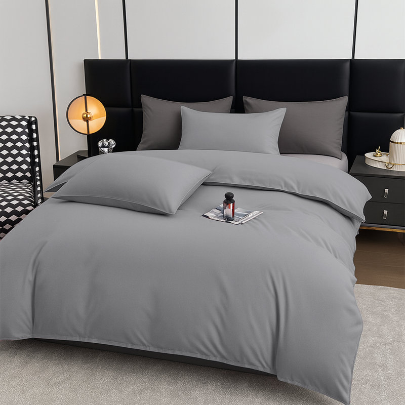 Aspire Homeware Ultra Soft 4 Piece Hotel Quality Dyed Duvet Bedding Set with Pillowcases and Fitted Sheet, Silver