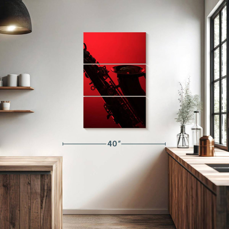 Abarca Saxophone Silhouette On Red, 38" H x 24" W