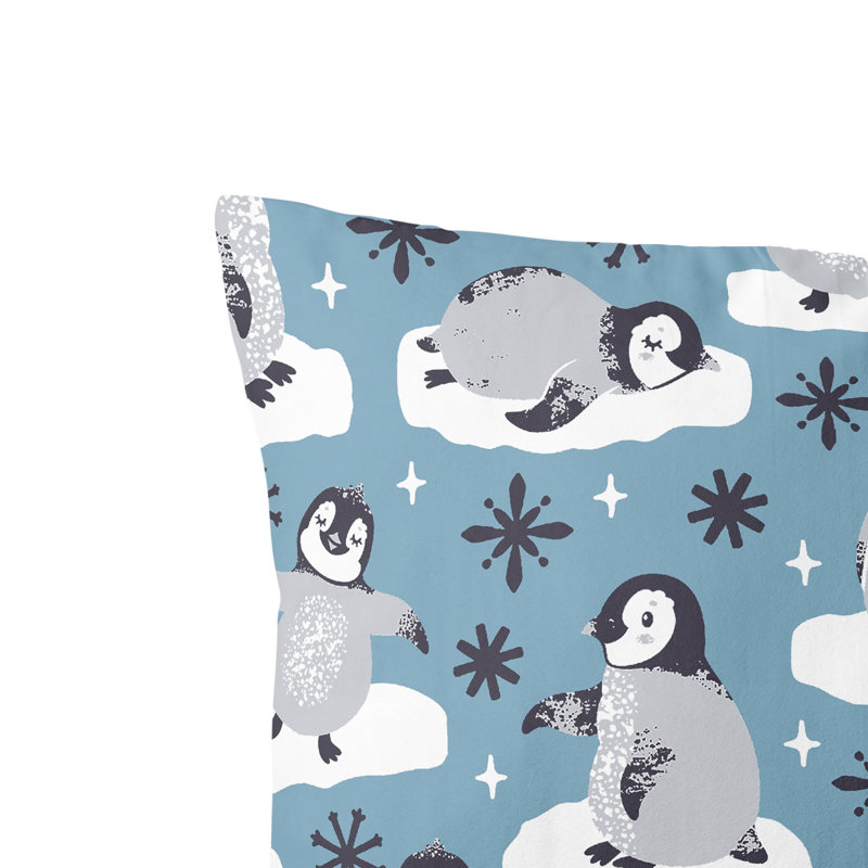 Penguin Fun Throw Pillow, Blue Abstract