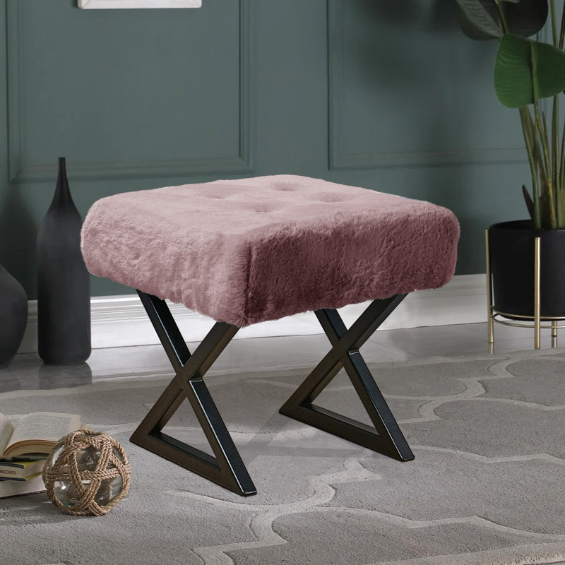 Repose-pieds standard large 19 po Kabria, Fausse fourrure rose bois