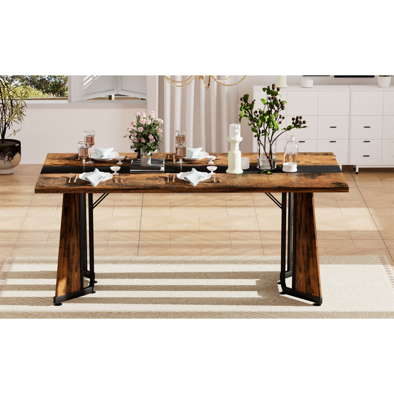 70.9"Rectangular Large Dining Table, Waterproof Large Desk For 8 People, Deluxe Family Dining Table With Adjustable Legs For Kitchen,Living Room,Office, Rustic Brown,70.9''W X 35.4''D X 30.3''H