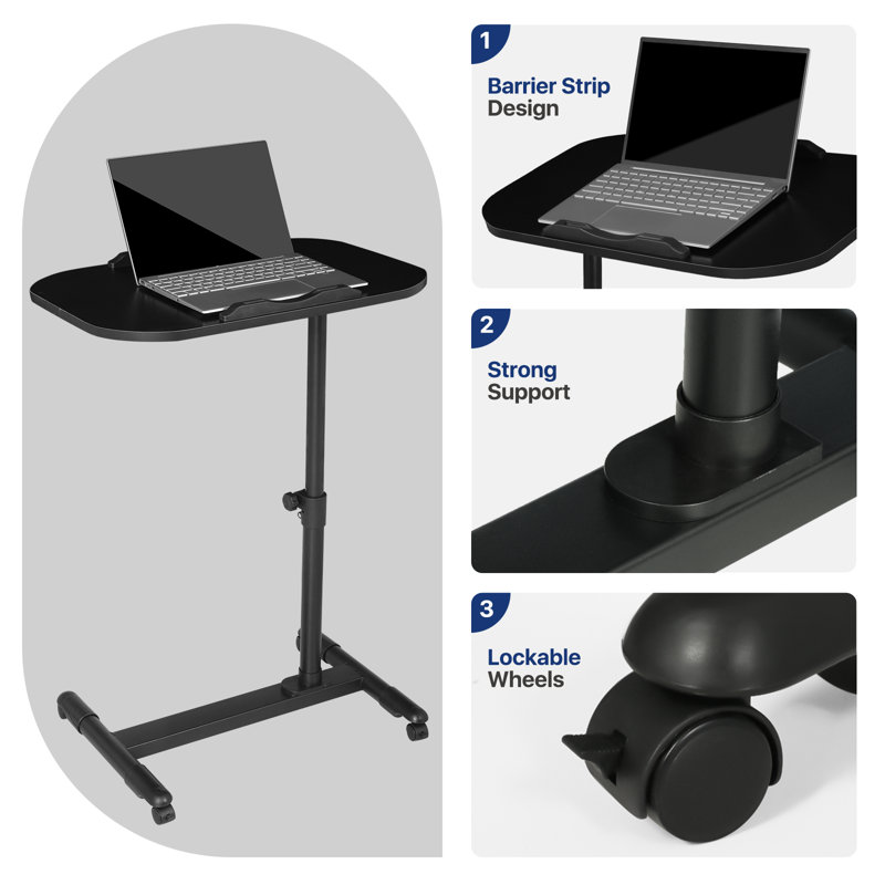 Mobile Computer Desk, Adjustable Height Standing Table, Laptop Desk Rolling Sit-Stand with Wheels, Black