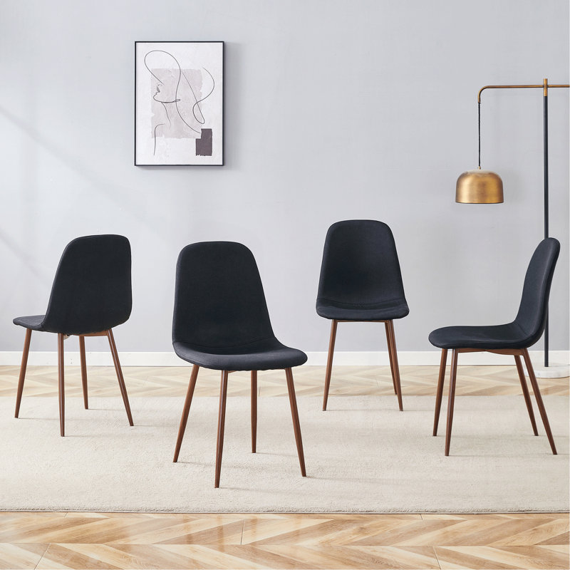 Luxury Simple Chair - Set Of 4 BLACK Linen-Cotton Material High Resilience Dining Chair With Metal Walnut Color Leg.Integral Metal Leg Architecture,Suitable For Various Interior Decoration Styles.