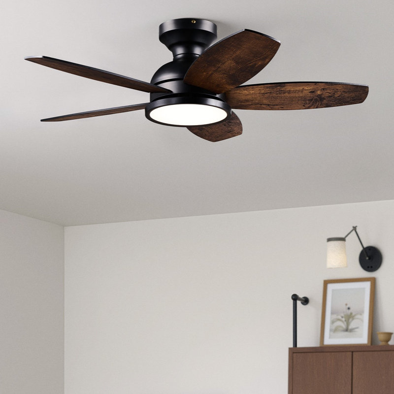 Ventilateur de plafond encastré moderne 36 "avec lumières DEL et télécommande, Bois brun foncé