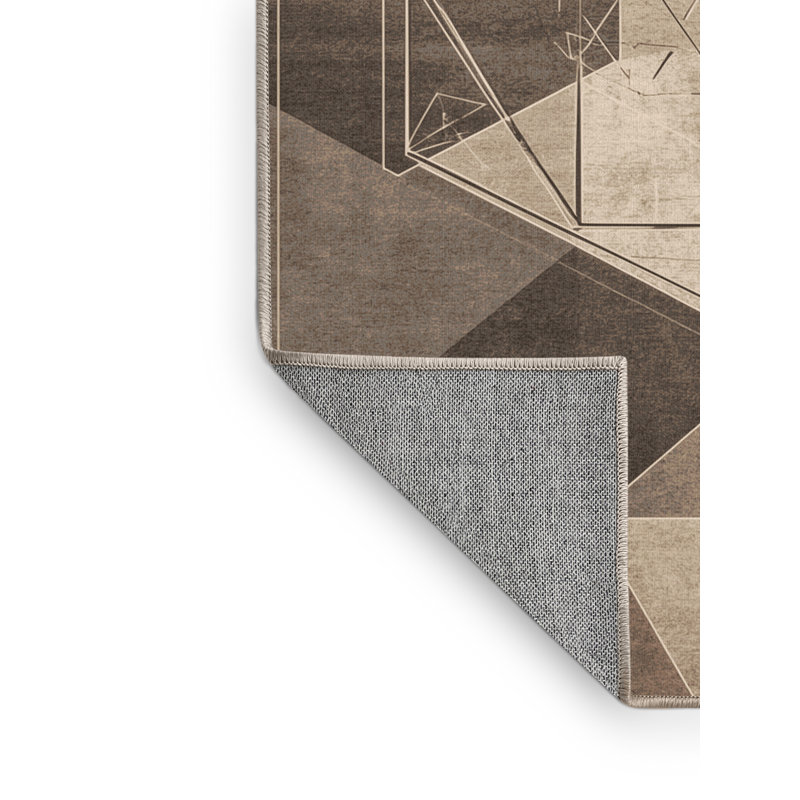 Tapis gris lavable à la machine à motif géométrique d'inspiration mondiale Arverne, 2 x 5