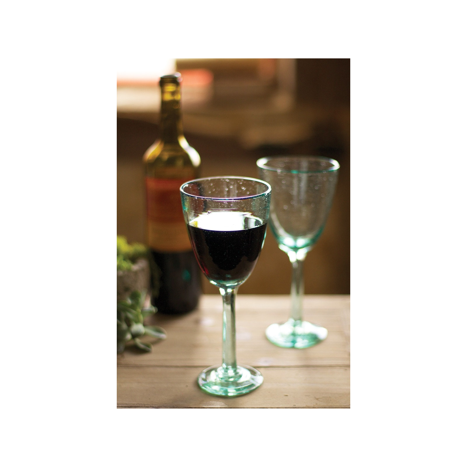  Recycled Glass Wine Glasses 8.5"H, Clear Hand-Blown Transparent, Set of 6