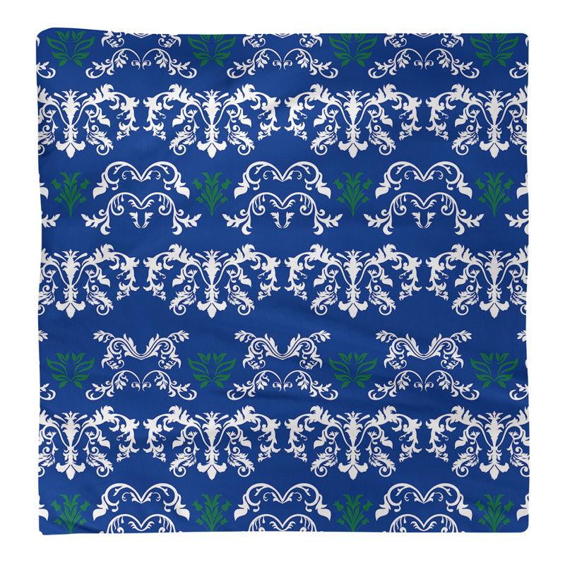 Damask Square Napkin, White/Blue/Green, Polyester, 10" W x 10" L