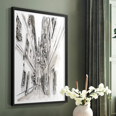 Europe Street Sketches III Framed Print - Solid Wood