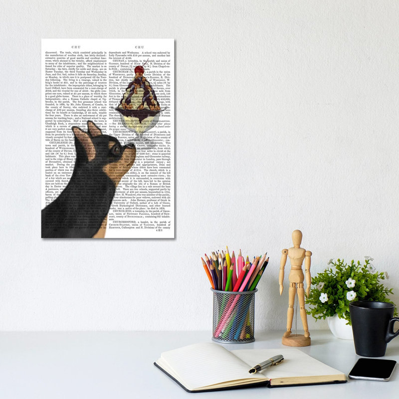 Chihuahua, Black And Ginger, Ice Cream, Print BG by Fab Funky - Wrapped Canvas Gallery-Wrapped Canvas Giclée