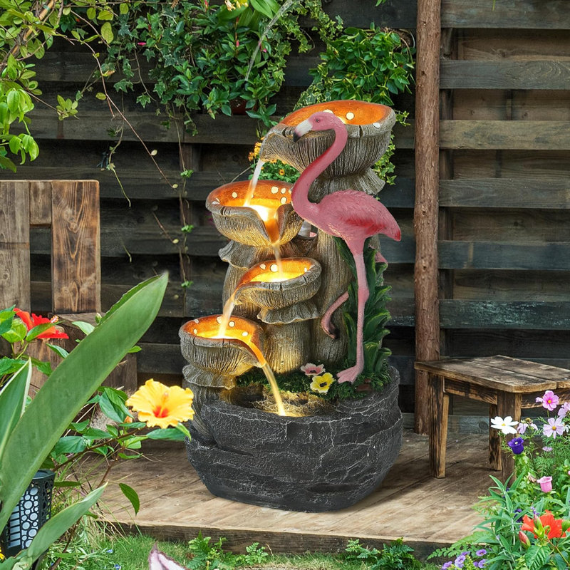 25" Tall Outdoor Water Fountain,5 Tier Garden Waterfalls Fountain with 5 LED Lights