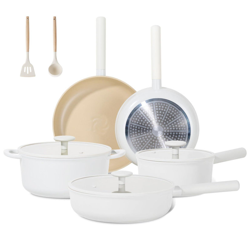 Ceramic Cookware Set, 15 PCS Pots And Pans Set Non Stick With Removable Handles, Non Toxic Induction Kitchen Cookware Sets, Oven Safe PFAS/PTFE/PFOA Free Cream