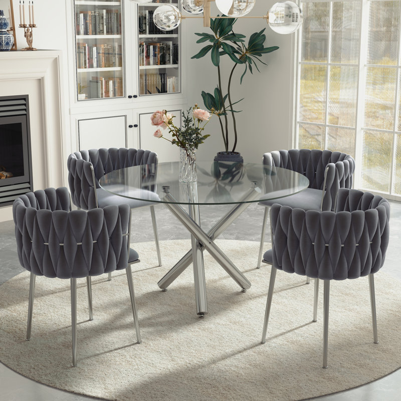 Ensemble de salle à manger Raykwan, H 29,5 po x L 47,24 po x l 47,24 po, Gris, Argent