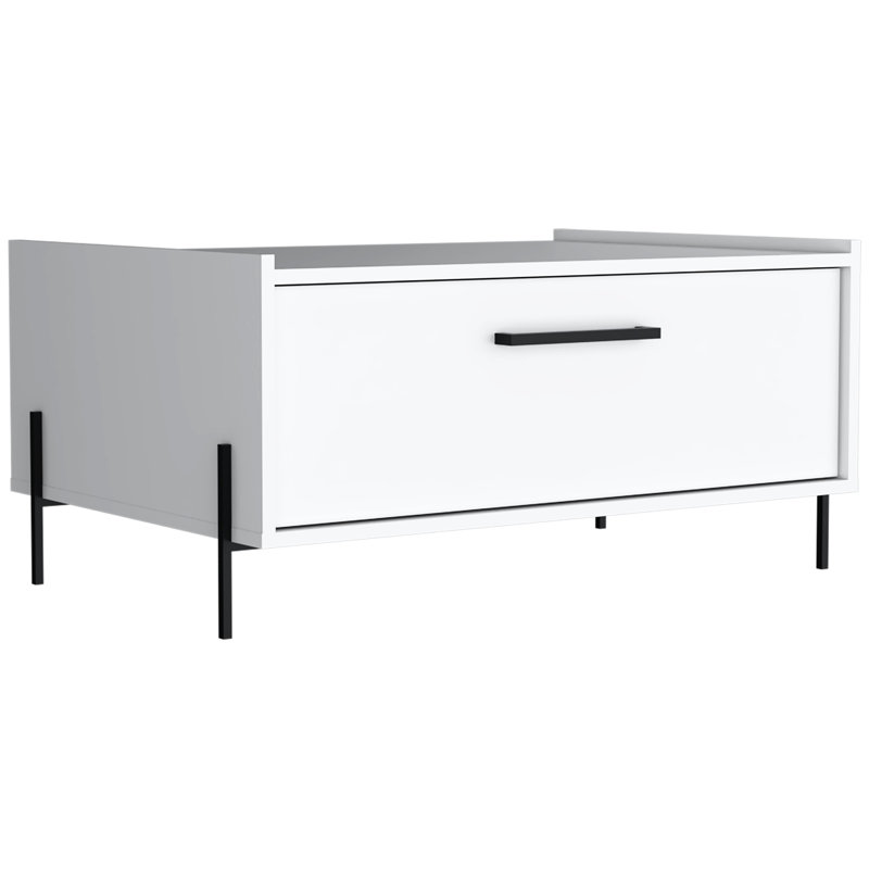 Table basse de 15,6 po de hauteur avec armoire coulissante et tablette ouverte, Blanc