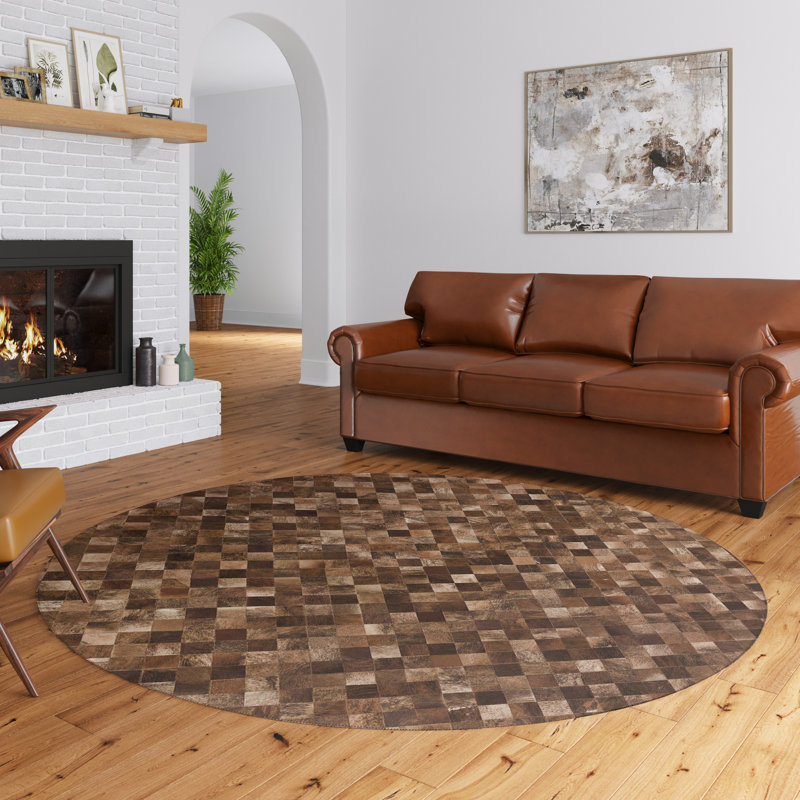 Tapis brun clair en chenille tissé à la machine Avahlynn, Rond 8 pi