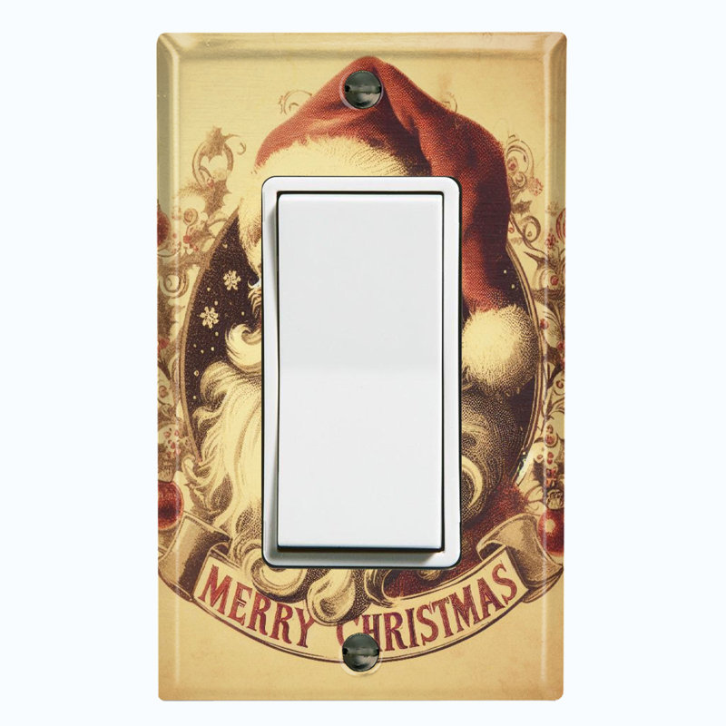 Metal Light Switch Plate Outlet Cover (Merry Christmas Santa Claus Biege - Single Rocker)