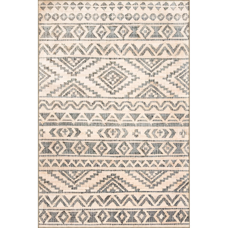 Tapis décoratif moderne à motif géométrique beige et gris, Rectangle 4 pi 11,06 po x 7 pi 6,55 po