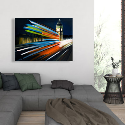 «London Bus with Long Exposure», art sur toile bleu