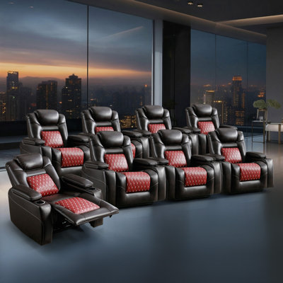 36.1" Wide Modern And Overstuffed Breathable Leather Dual Motor Power Reclining Home Theater Seat With Adjustable Headrest