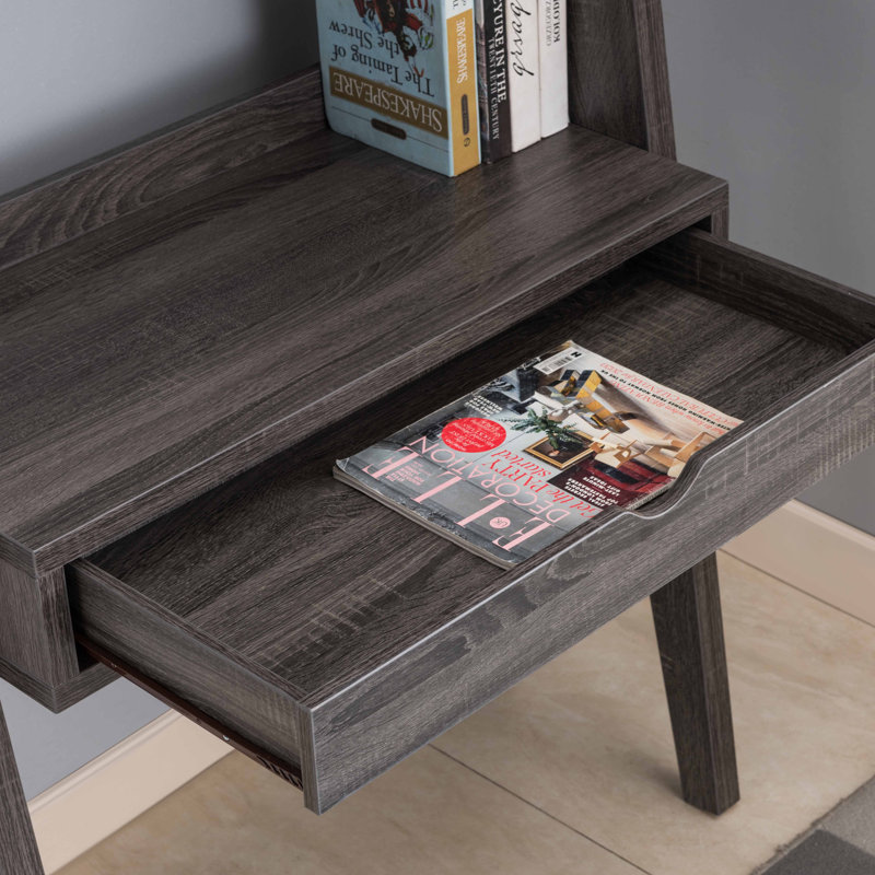 Mattson Ladder Desk with Hutch Home Office Laptop Desk, Writing Desk with Drawer, Two Top Shelves, Distressed 