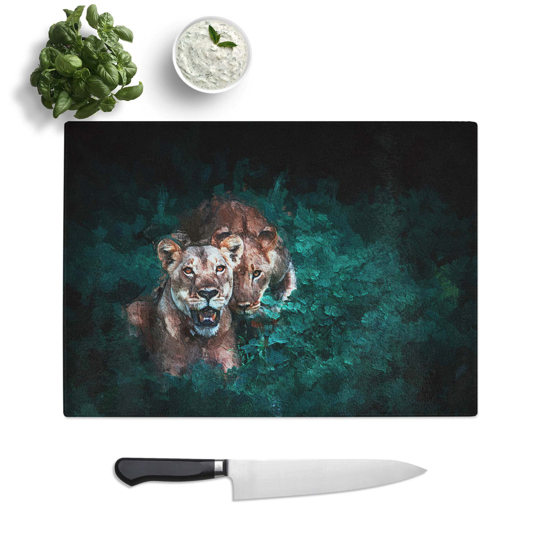 Tempered Glass Two Lions in the Shadows Chopping Board