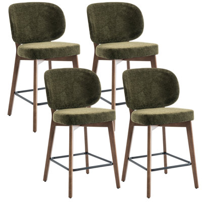 Mid-Century Modern Counter Stool, Fabric Upholstered Barstool With Wingback, Armless Counter Height Bar Stool With Wood Legs, Metal Footrest, For Kitchen Island Bar Counter