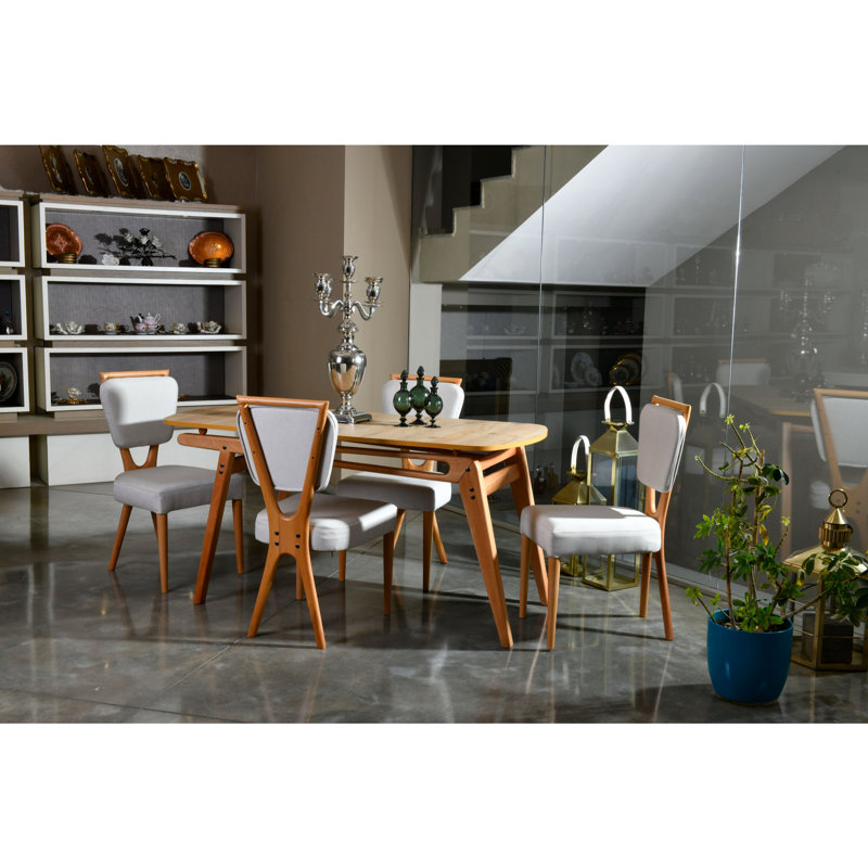 Ensemble repas pour quatre personnes, Chêne / crème