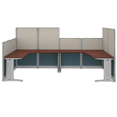 Poste de travail à panneau en forme de F pour 2 personnes 63H x 129W Regency, Hansen Cherry