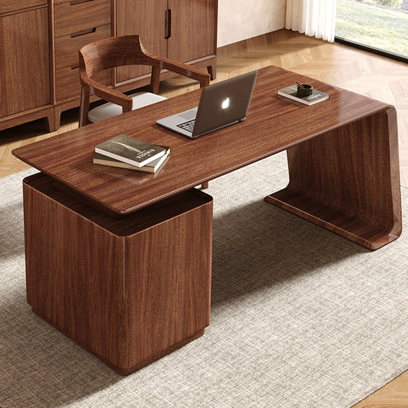 Nut-brown Rectangular Solid Wood with 3 drawers desk