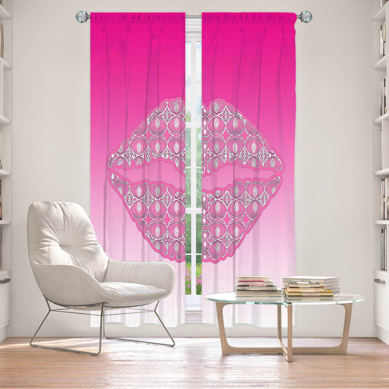 Ensemble de 2 rideaux pour fenêtre Finnian Lined, L 20 po x L 52 po, Chaud / rose / blanc