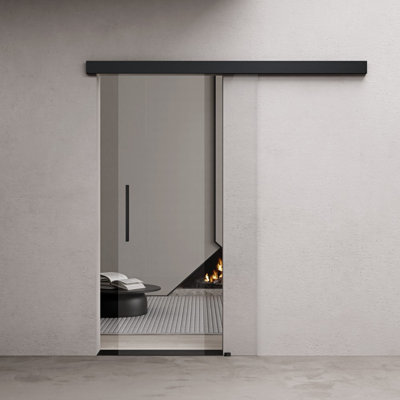 Durovin 1025mm internal Sliding Glass Door - Clear - Black Bar Handle with Rail with Soft Close