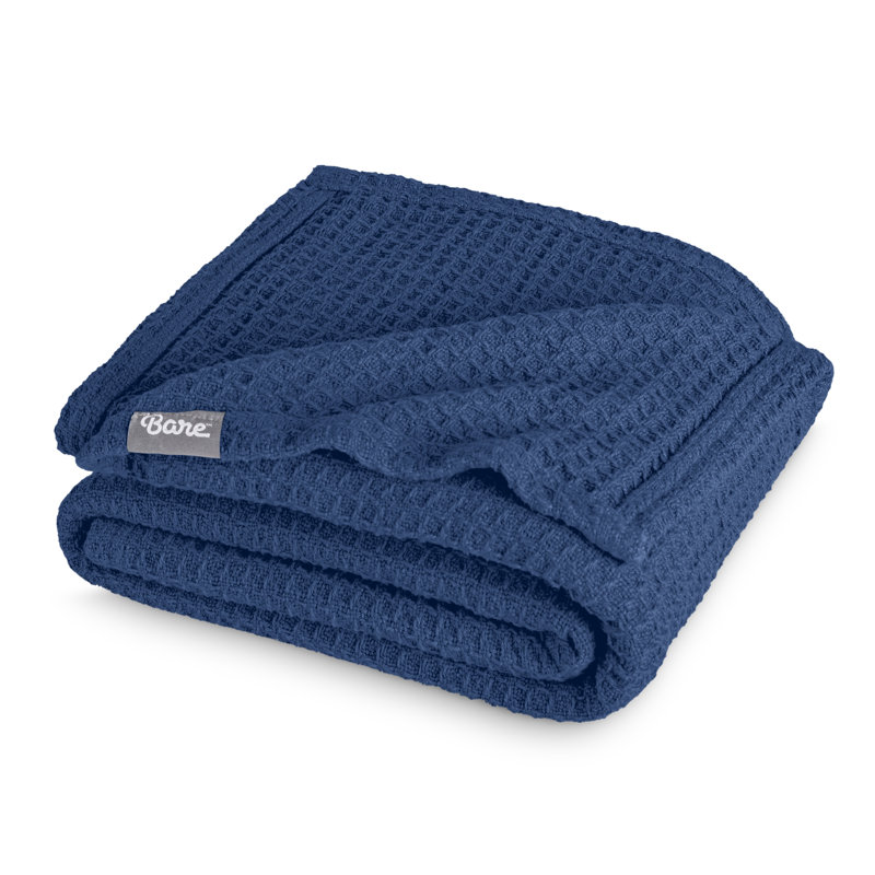Couverture en coton gaufré, Lit simple, Dark Blue