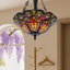 Lustre suspendu en verre coloré rétro de style Tiffany à 3 lumières - Plafonnier coloré avec douilles E26 pour la salle à manger ou le vestibule