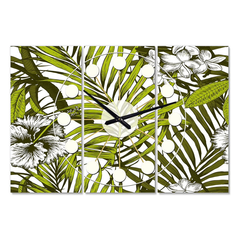 Horloge murale surdimensionnée aux feuilles de palmier tropicale i Mid-Century