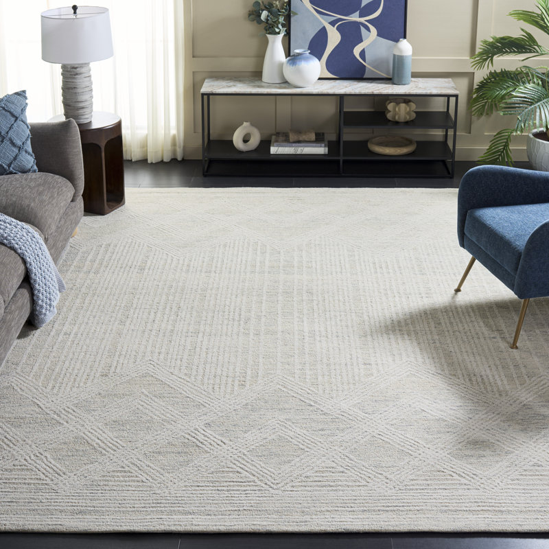 Pine Hand Tufted Wool;Cotton Geometric Rug, Rectangle 8' x 10'
