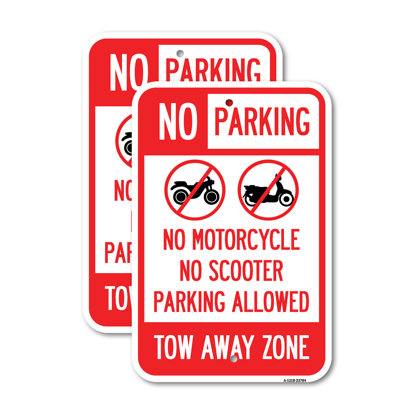 (Paquet de 2) Stationnement interdite sans motocyclette ni scooter, zone de remorquage (avec graphique) en aluminium de gros calibre 12 po x 18 po