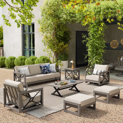 Marindo 5 Person Aluminum Patio Conversation Set With Swivel Lounge Chairs, Ottomans And Sunbrella® Cushions
