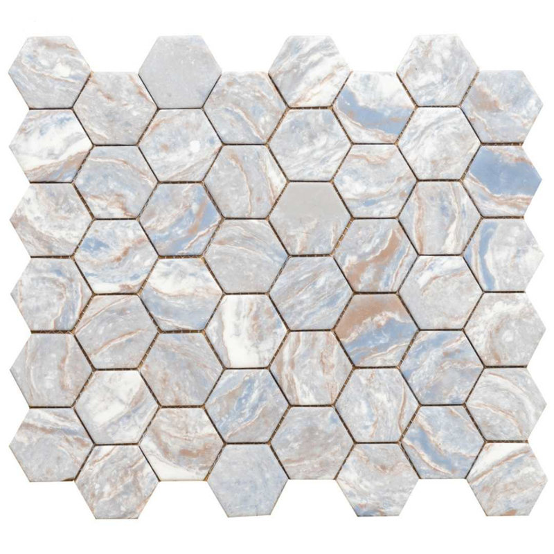 Recycled 1.88" x 1.88" Glass Honeycomb Mosaic Wall  Tile, Ocean