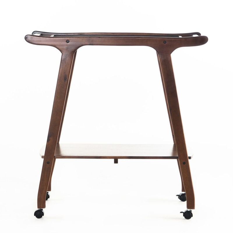 Chariot-bar en bois à 4 roues avec rangement pratique
