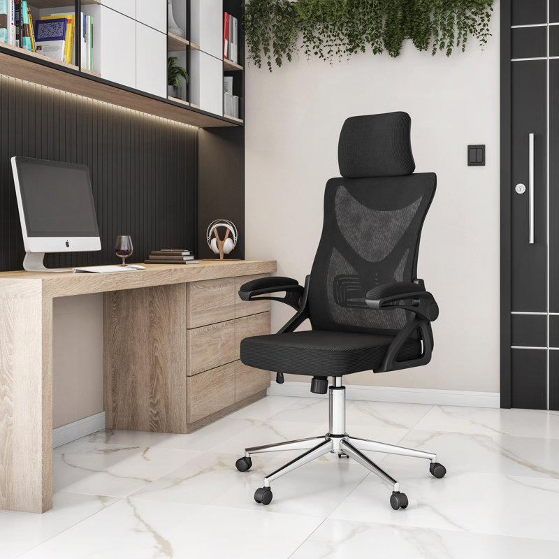 Techni Mobili Essential Ergonomic Office Chair with Headrest & Lumbar Support,Black